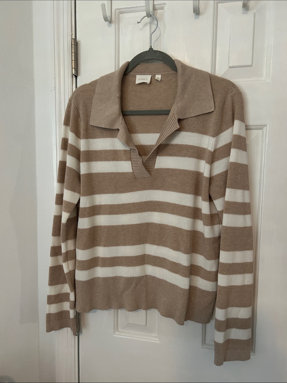 Summer Striped Polo Sweater - Cream and Tan